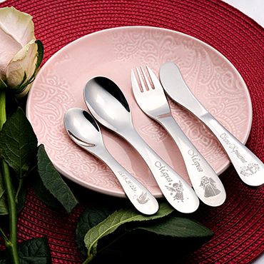 ANGELS Personalized  Children cutlery set engraved with CUSTOM Name and Cartoon 