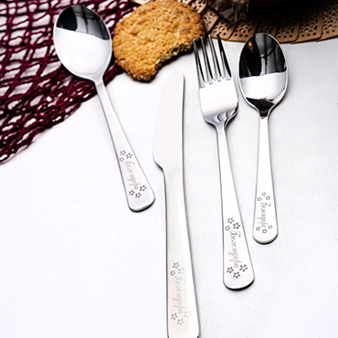 Flowers Personalized  Children cutlery set engraved with CUSTOM Name and Cartoon 