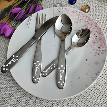 STARS Personalized  Children cutlery set engraved with CUSTOM Name and Cartoon 