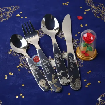  Beauty and the Beast Personalized Children cutlery set engraved with CUSTOM Name and Cartoon