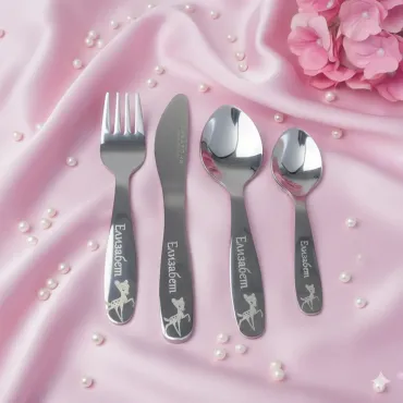 BAMBIE Personalized  Children cutlery set engraved with CUSTOM Name and Cartoon 