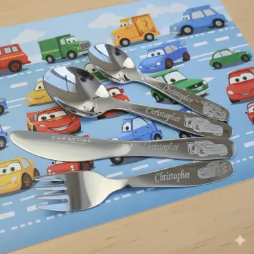 CARS Personalized  Children cutlery set engraved with CUSTOM Name and Cartoon  