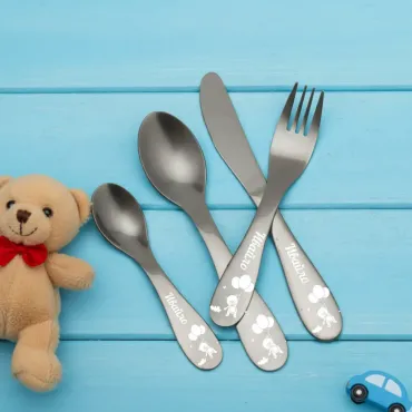 CUTE BEAR Personalized  Children cutlery set engraved with CUSTOM Name and Cartoon 