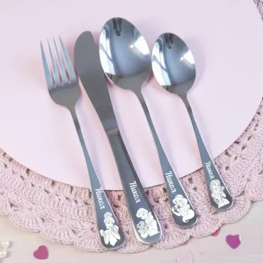 Princesses Personalized  Children cutlery set engraved with CUSTOM Name and Cartoon 
