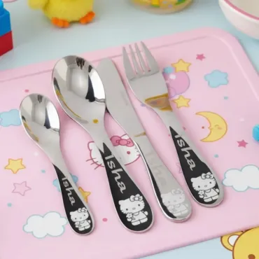 Kitty Personalized  Children cutlery set engraved with CUSTOM Name and Cartoon  